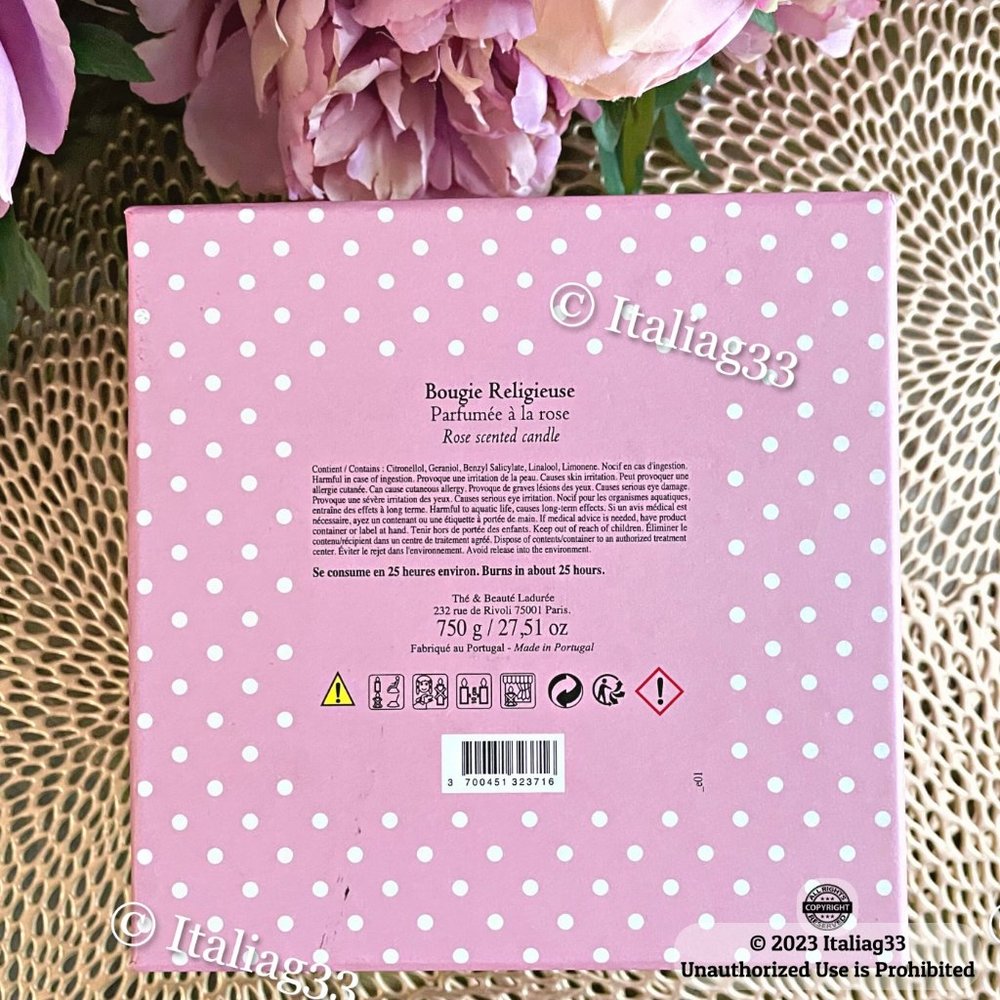 LADUREE Rose Scented Candle BOUGIE RELIGIEUSE The & Beaute Paris - Pink & White - Picture 3 of 14